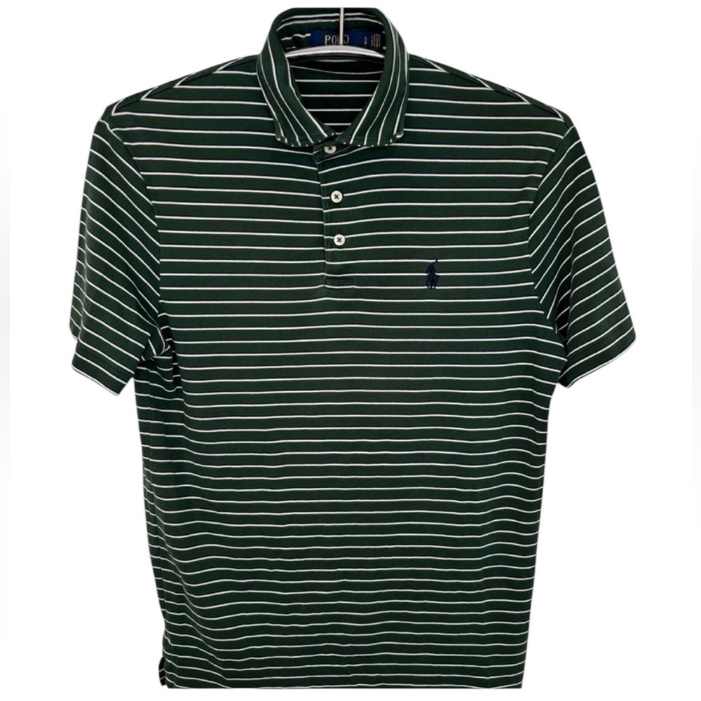 Ralph Lauren Dark Green Striped Polo Shirt with Iconic Embroidered Logo